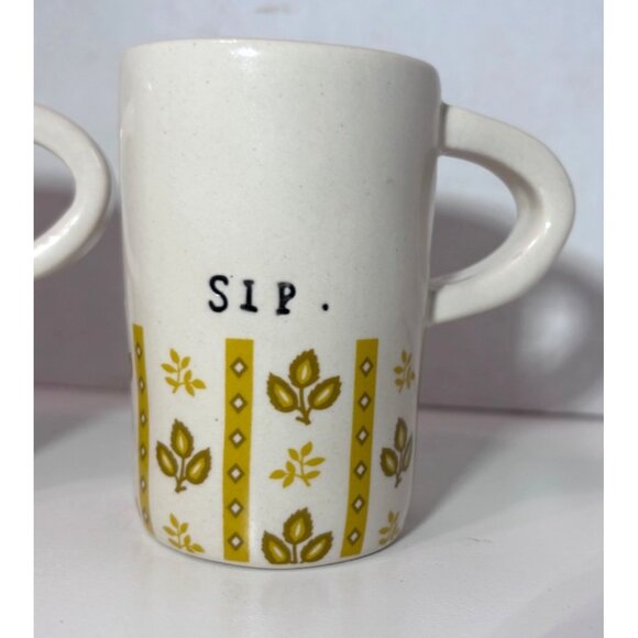 VTG Rae Dunn Espresso Cup SIP Leaf Pattern 3” Set of 2 Matching Floral - Picture 2 of 7